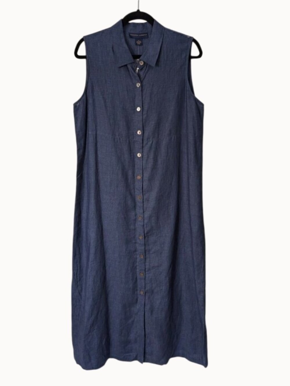 Chelsea‎ Cambell 100% Linen Sleeveless Button-Front Dress in Navy Size 14